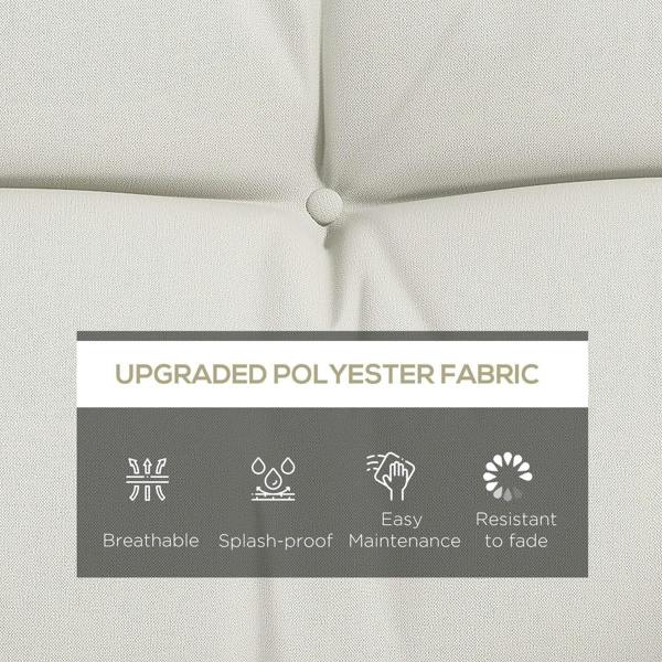 White cushion upholstery with button-tufted detail and stitched panel seams