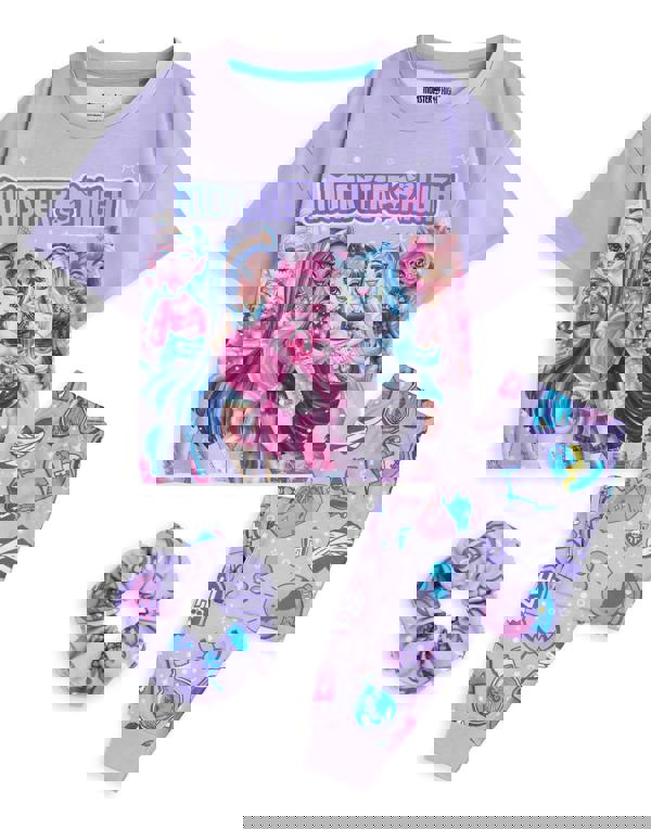 Monster High Girls Purple Character Group Short Sleeve Long Leg Pyjama Set