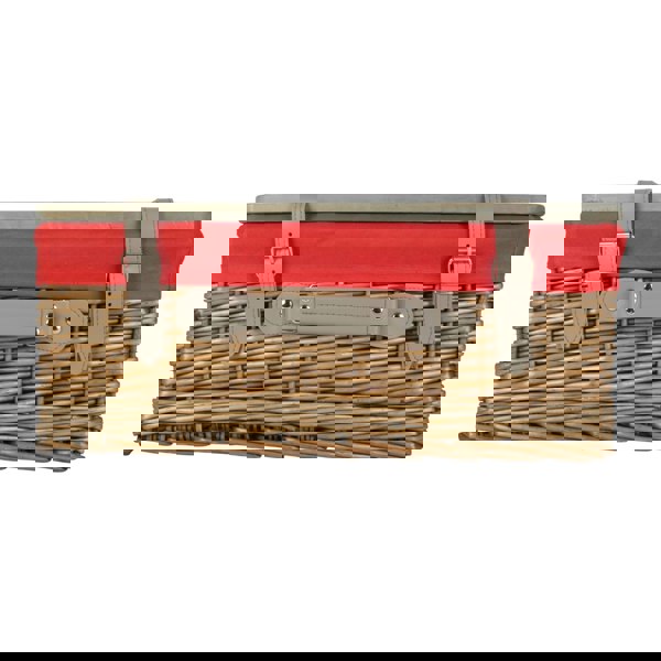 Antique Wash Red Lined Willow Picnic Basket with Pinewood Lid