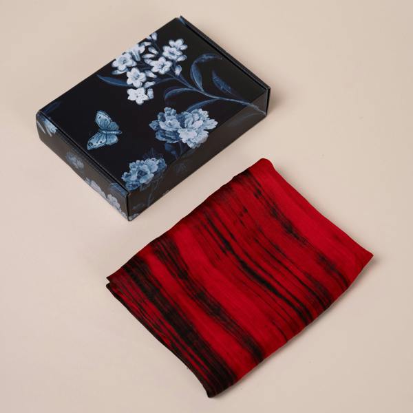 Red & Black Brushstroke Silk Scarf – Hand-Dyed Mulberry Silk, Evening Wrap & Gift