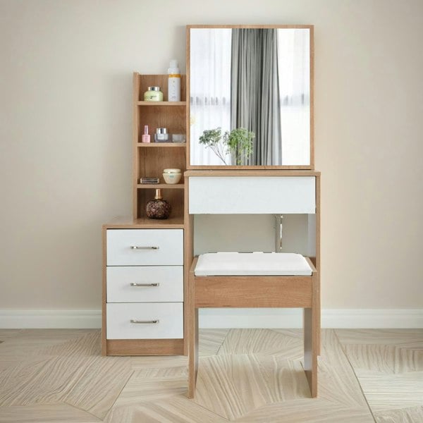 Rafaelo Mobilia 4 Drawer Dressing Table With Mirror And Stool