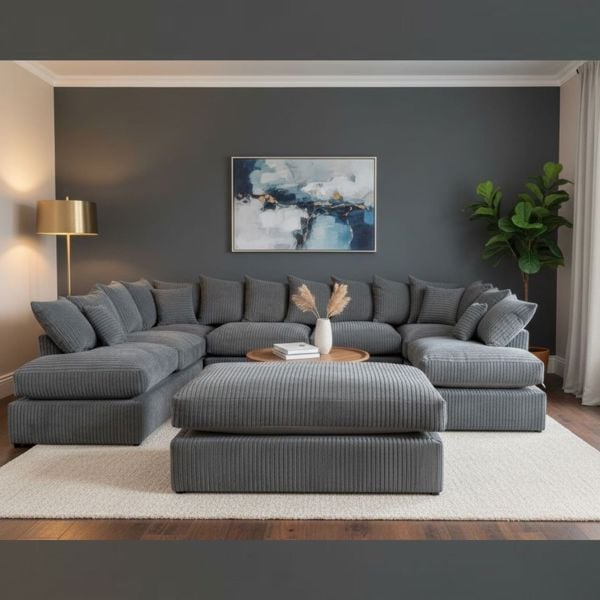 Snug Furniture Large Fibre Seat U-Shaped Double Sofa with Extra-Wide Footstool