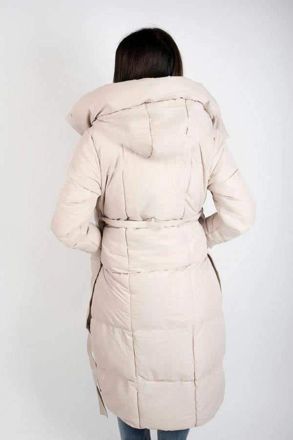 Velina Longline Puffer Coat With Belted Waist - Brown