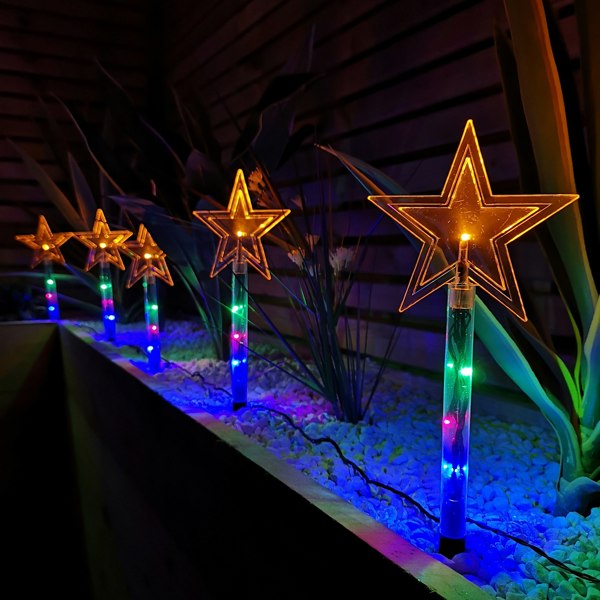 Samuel Alexander Set of 8 Battery Operated LED Multi Coloured Star Path Lights Christmas Decoration with Timer
