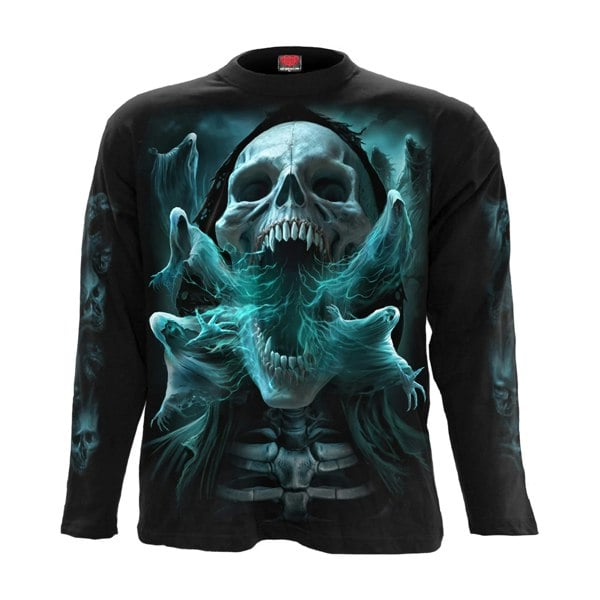 Spiral Direct Unisex Adult Ghost Skull Long-Sleeved T-Shirt - Black