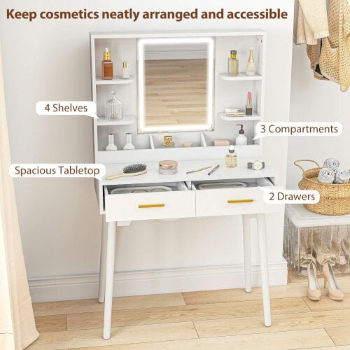 Wyld Haus Dididi White Elegant Dressing Table With LED Mirror