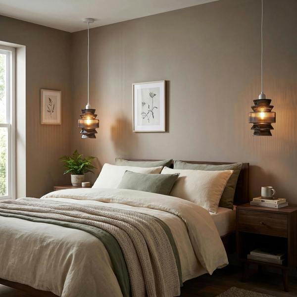 Smoked Ribbed Glass Pendant Lamp Shade with Stacked Multi-Tiered Shape Image 6