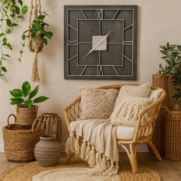 Wyld Haus Minimalist Roman Numerals Grey & White Square Wall Clock
