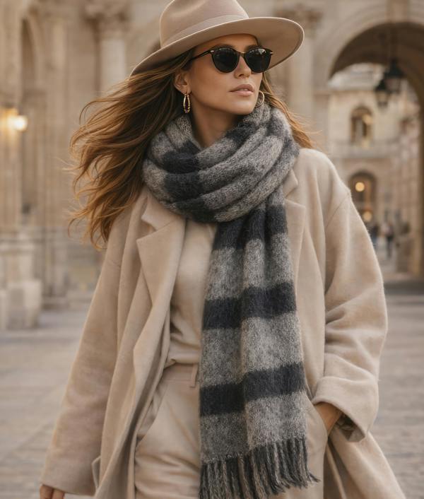 VIA MONTEN Women’s Faux Mohair Scarf, Oversized Winter Scarf Wrap, Soft Plush Long Shawl for Cold Weather Styling
