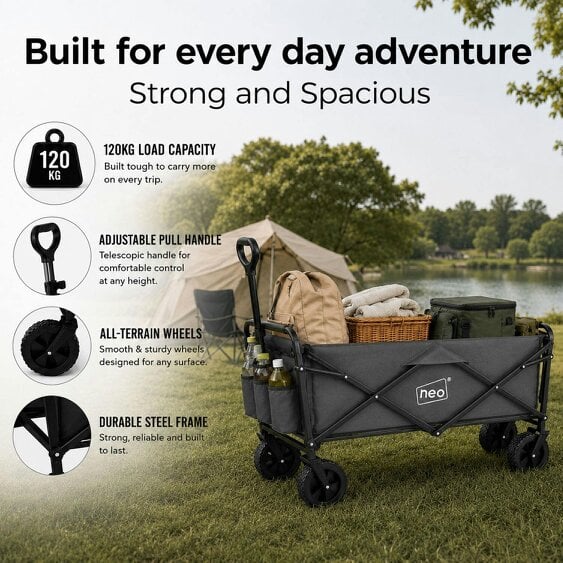 Neo Direct Neo Grey Folding Wagon Garden Cart 138L 120kg