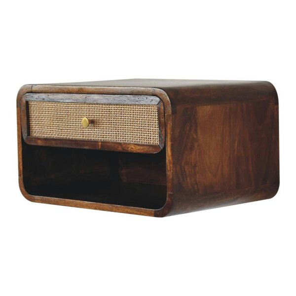 Wyld Haus Como Chestnut Wall Mounted Open Woven Bedside Table with Drawer