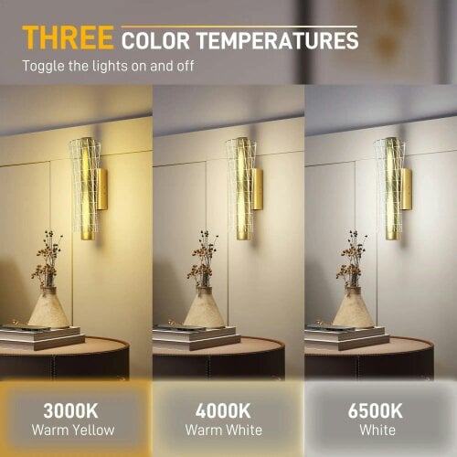 Bobobiy Led Wall Lamp 2 Pack, 9W Modern Indoor Geometric Mesh Wall Light, Colour Temperature Adjustable 3000K/4000K/6500K, Stairs, Gold Tone