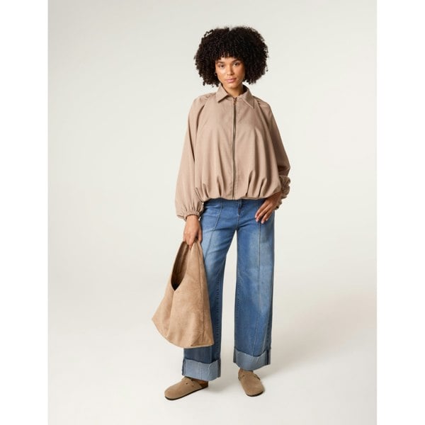 Blue Vanilla Drape Puffball Zipper Jacket