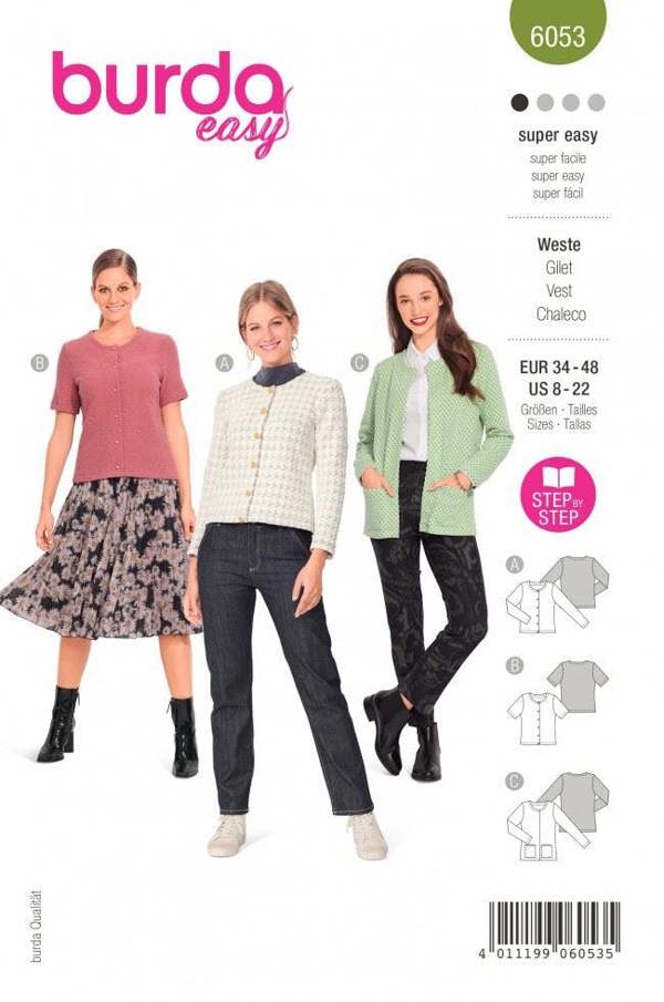 Burda Sewing Pattern 6053 Tops and Jackets For Women, 8-22 (34-48) - Easy