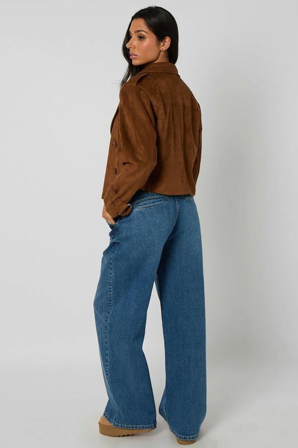 Urban Bliss Brown Cropped Faux Suede Trench