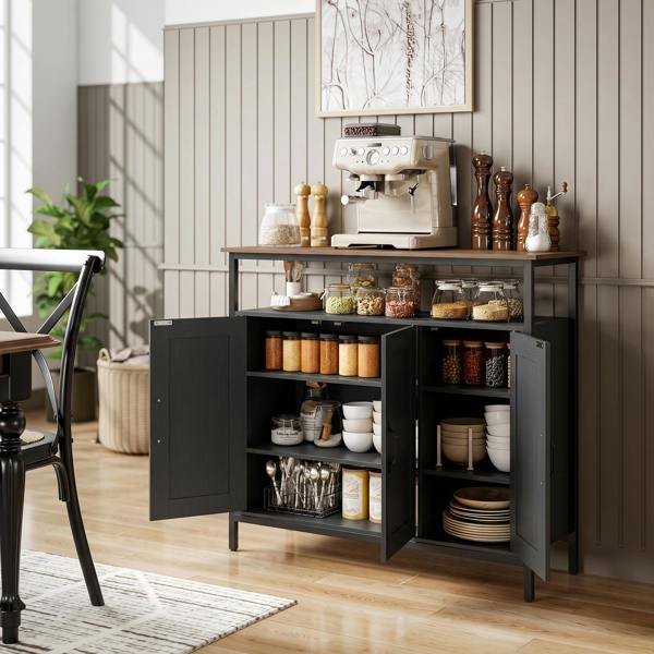 HOMCOM Industrial Kitchen Sideboard with Open Shelf & 2 Cabinets, Black
