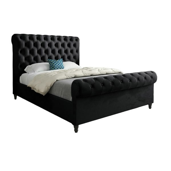 Casa Magna Sienna Sleigh Upholstered Soft Velvet Bed Frame - Black