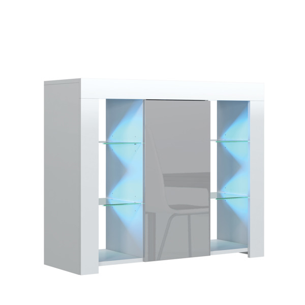 Mex Furniture 97.5cm TV Stand Sideboard – Grey Gloss Doors with Free LED