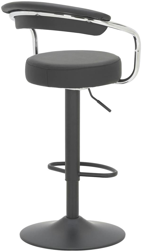 Lamboro Zenith Single Kitchen Bar Stool, Matt Black Stem, & Footrest, Height Adjustable Swivel Gas Lift, Faux Leather Seat, Black