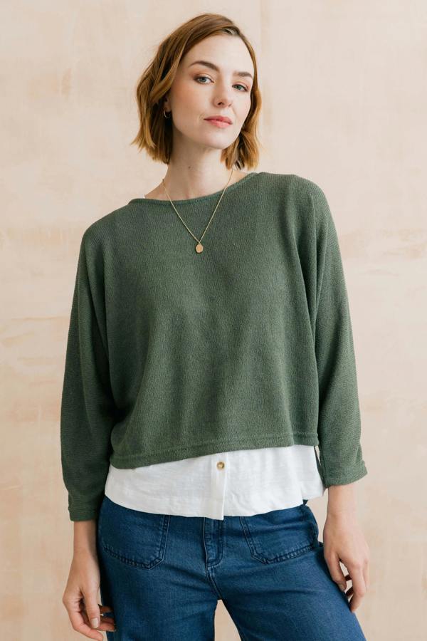 Lily & Me Penny Batwing Crossover Jumper Laurel Green