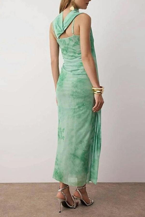 WOVCOR Scarf Detail Tulle Maxi Knit Dress