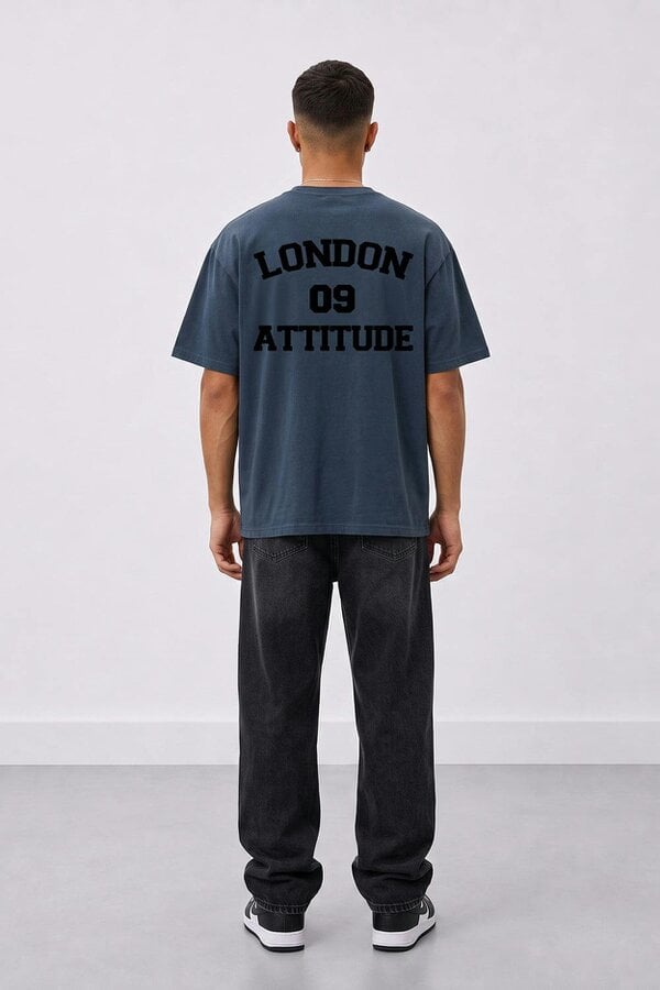 London Attitude Oversized Heavyweight T-Shirt with Varsity Back Print