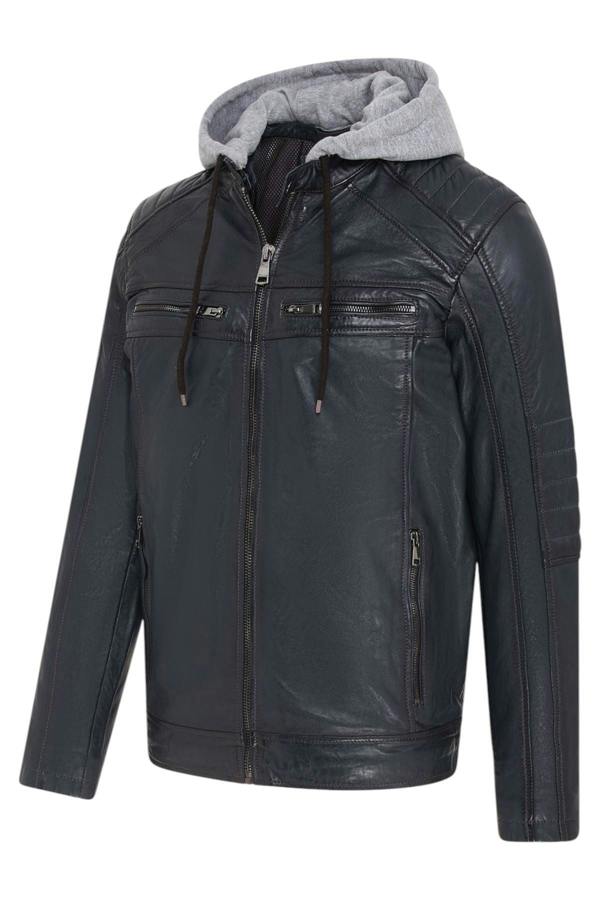 Infinity Leather Men's Hooded Biker Lamb Leather Jacket - Burten