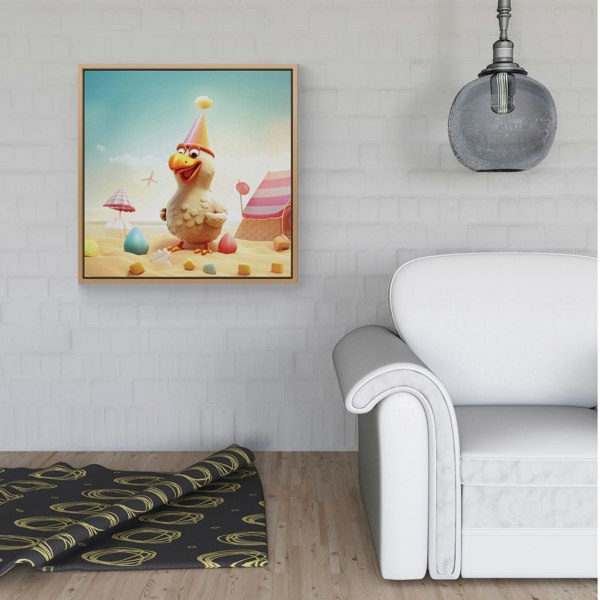 Warren Reed Funky Chicken On A Beach Holiday Framed Canvas