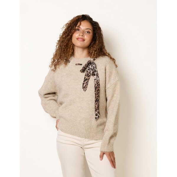 Blue Vanilla Leopard Tie Detail Knit Jumper