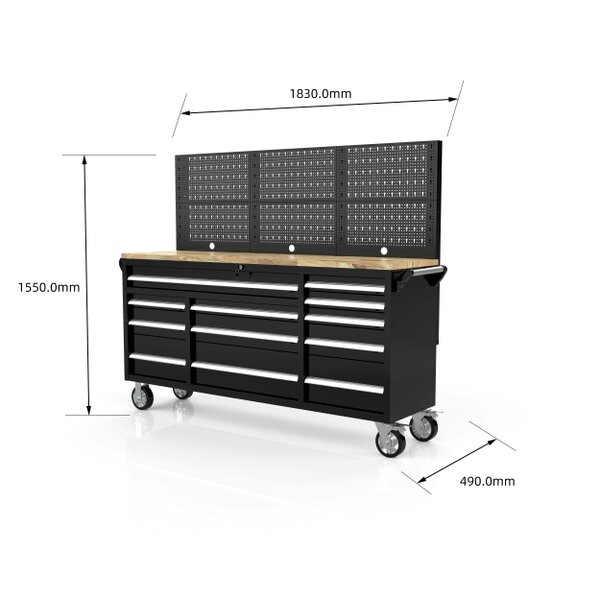 Rock Machinery Rock RT-066 Steel 72" Wooden benchtop tool chest with backboard