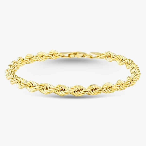 T. H. Baker 9ct Yellow Gold 7.5 Inch Rope Chain Bracelet CUL085-7.5