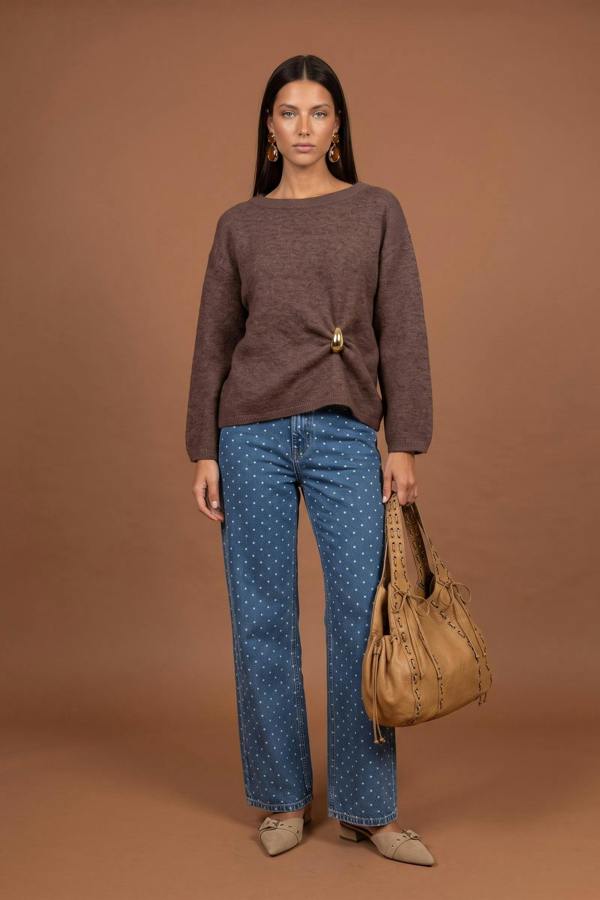 Urban Bliss Wool Blend Gold Trim Jumper Brown