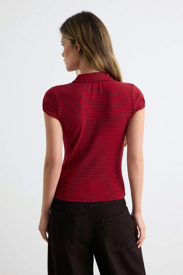 WOVCOR Keyhole Neck Short Sleeve Fitted Knit Blouse