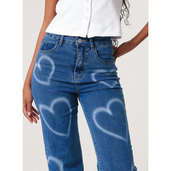 Pink Vanilla Spray Heart Detail Jeans