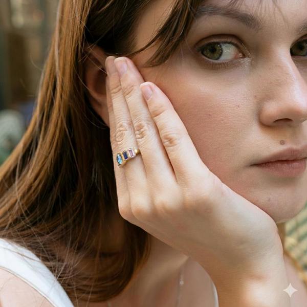 Spero London Sterling Silver Multicolor Baguette Ring