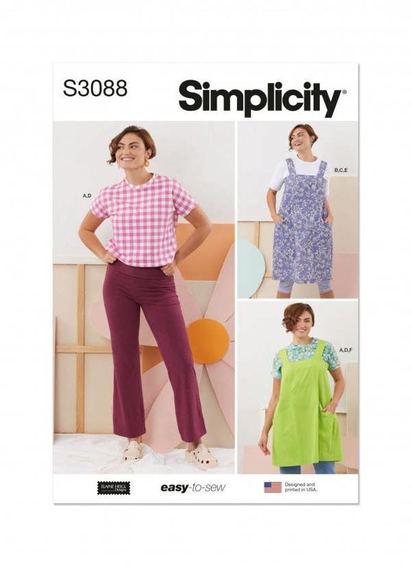 Simplicity Sewing Pattern 3088, Tops, Trousers, Pinafores, Dresses for Women, A (XS-S-M-L-XL-XXL) - Easy