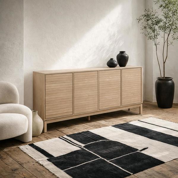 Wyld Haus Nakskov White Oak Wood Panelled Sideboard 4 Door