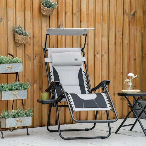 Outsunny Zero Gravity Lounger Chair, Folding Camping Reclining Chair, Grey