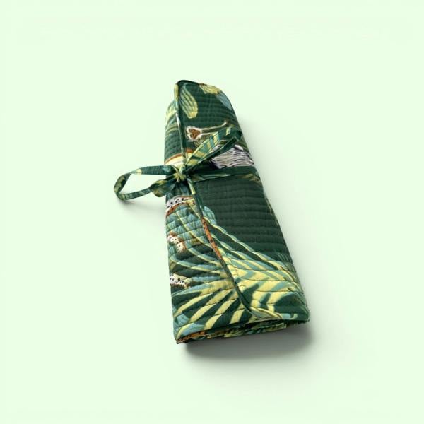 Hayley & Co Cotton Jewellery Roll - Wild Animal Print in Green