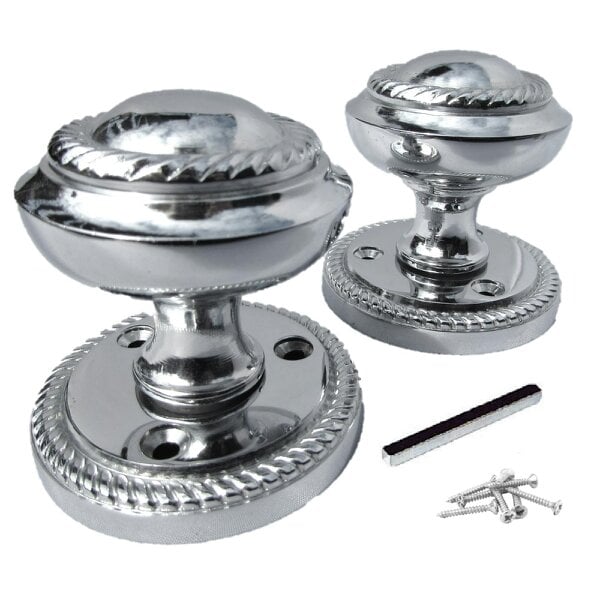 EDH Door Hardware Polished Chrome Georgian Round Door Knobs with Tubular Latch – 1 Pair