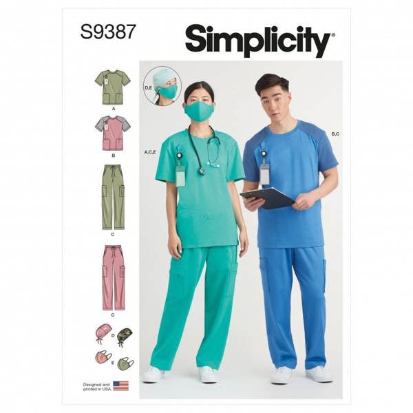 Simplicity Sewing Pattern 9387, Tops, Trousers, Headwear for Women, Men, A (XS-S-M-L-XL-XXL) - Intermediate