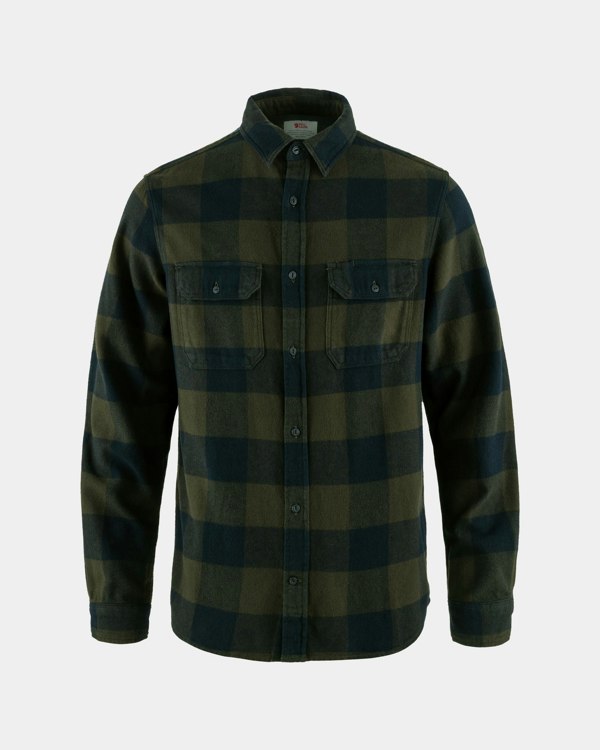 Fjallraven Ovik Heavy Flannel Mens Shirt - Deep Forest-Dark Navy 662-555