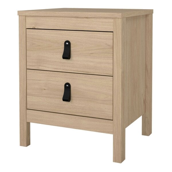 Wyld Haus Wildberry Natural Oak Wood Bedside Table 2 Drawers Leather Handles