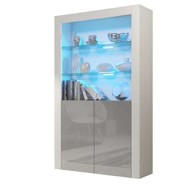 Mex Furniture Premium 170cm Cabinet Sideboard with High Gloss Doors and Free LED Lights Display