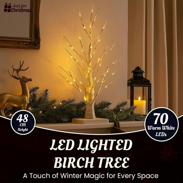 Just for Christmas Birch Tree Battery Operated Xmas Decoration Twig Tree Lamp with 70 Warm White LEDs