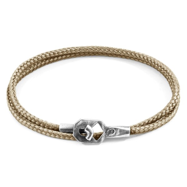 Anchor & Crew Sand Brown Tenby Silver and Rope Bracelet 