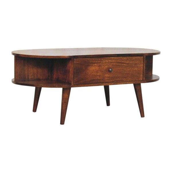 Artisan Furniture Solid Wood Chestnut Oval Coffee Table with 2 Drawers, Brown
