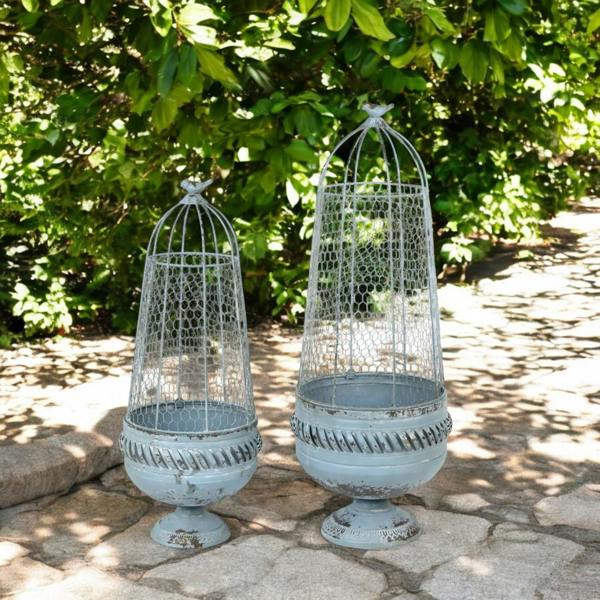 83/70CM BLUE & GOLD METAL SET2 PLANT STAND