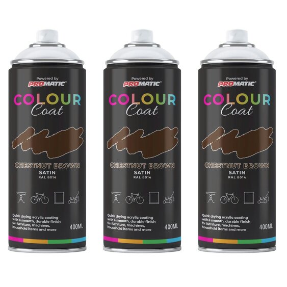 Colour Coat 3X Chestnut Brown RAL 8014 Satin Spray Paint 400ml