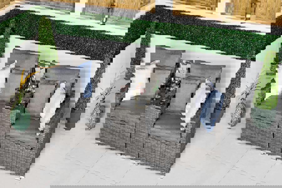 Giardino Havana 2 Seat Modular Sofa Rattan Garden Bistro Balcony Furniture Set Outdoor Drinks Cooler Table